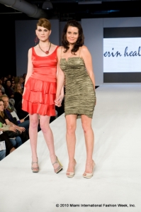 Emerging designer Erin Healy with model (left)