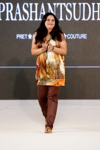 Winner of the emerging designer contest, Prasgant Sudha walking on the runway after presenting her collection 