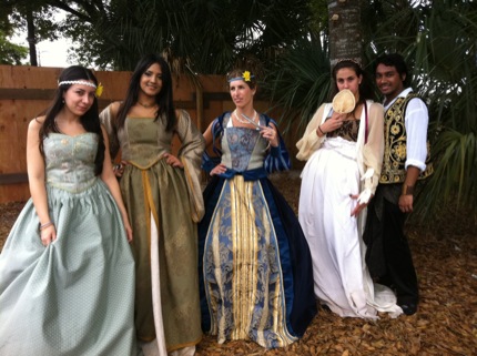 Art Institute of Fort Lauderdale with renaissance garments lining up for fashion show.